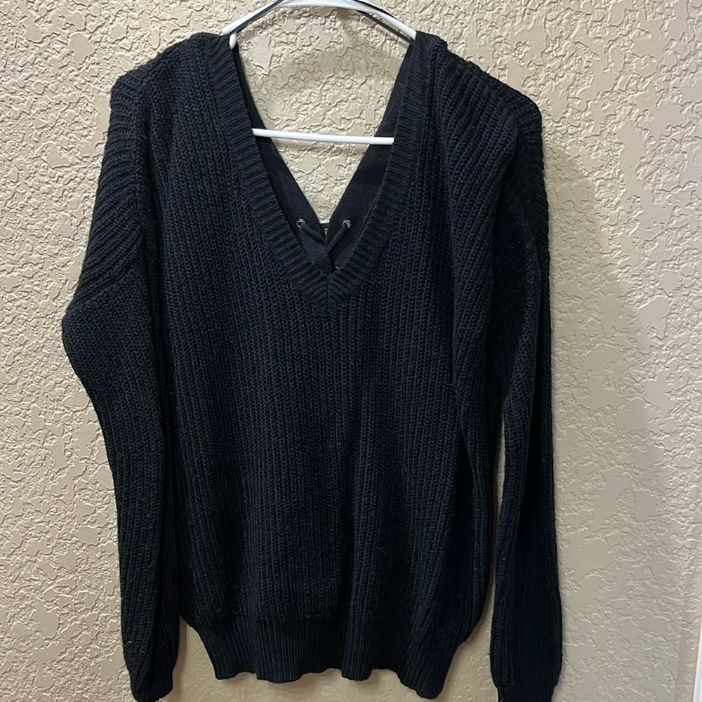 Black deep v-neck sweater